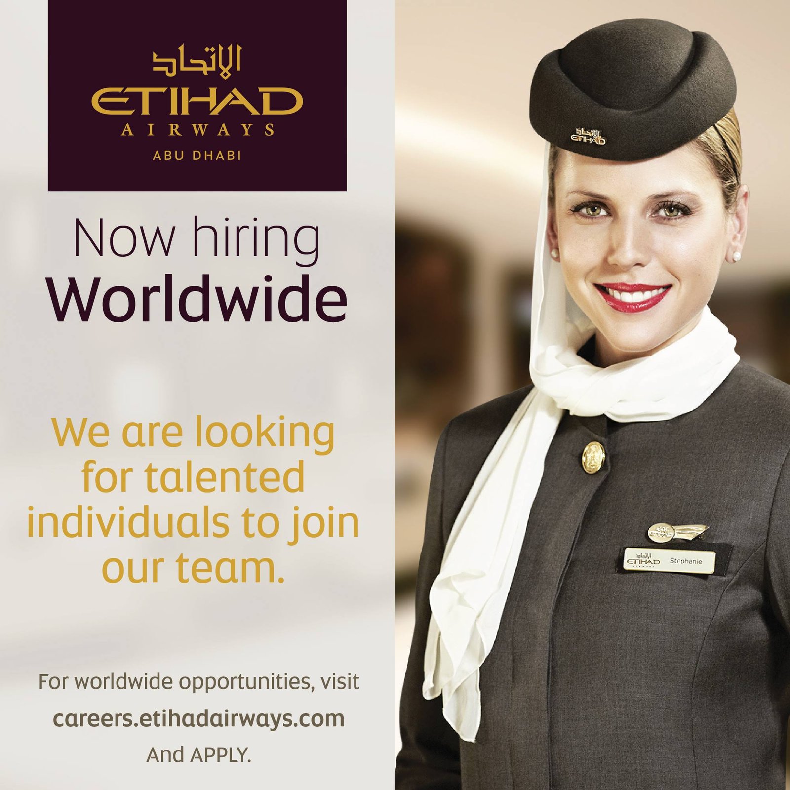 Etihad Airways Flight Attendant Jobs (Fresher's) Worldwide, Abu Dhabi UAE - Apply Now